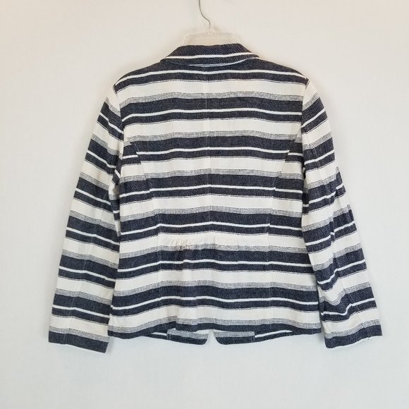 Loft Blue & Ivory Striped Linen Blend Blazer Sz 0 - Picture 4 of 5